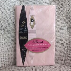 2 Vintage Penney's Pencale Pink Pillowcases Combed Cotton Percale NOS MCM 50s 60